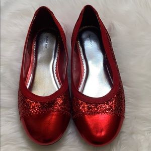 🎀Lands End red sparkly Flats